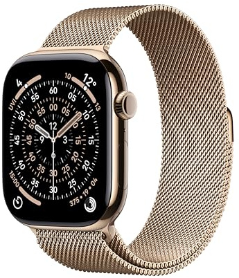 Apple Watch Series 11 GPS + Cellular 46 mm Smartwatch mit Titangehäuse in Gold und Milanaise Armband in Gold (M/L), Schlafindex, Fitnesstracker, Gesundheitsüberwachung, Always-On Display, Wasserschutz