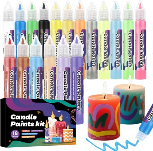 BARAKYEG Lápices para Velas,18 Piezas Colorante Velas para velas revestimiento,Pintura de Vela Secado Rápido,15ml Juego de Pintura para Velas Ideal para Manualidades y Navidad,Diseñar Velas