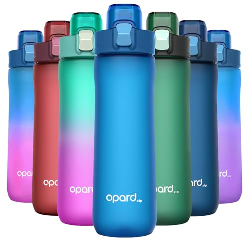 Opard Zip 20oz Plastic Water Bottle Dishwasher Safe, Leakproof Flip-Top Lid, BPA Free Tritan, Wide Mouth Reusable Kids Water Bottle for School Hiking Commuting Outdoor Travel and Gym