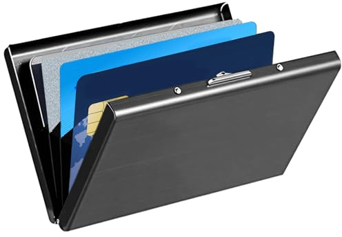 Nodrex RFID Card Holder, Slim Card Wallet, Black Brushed Stainless Steel Anti Scan Metal Wallet with Protective Film, 10 Slot Minimalist Credit Card Case for Men and Women Daily Carry