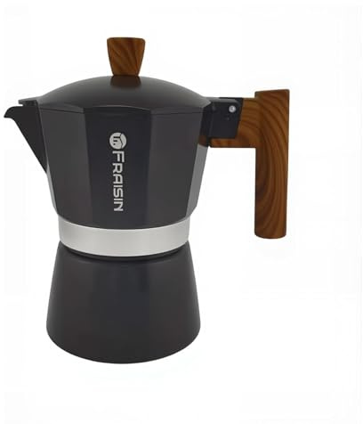 FRAISIN Stovetop Espresso Moka Pot Coffee Maker, Non-slip Wood Grain Handle, Cast Aluminum, Compatible with Gas, and Electric Stoves (Black, 3 cups)