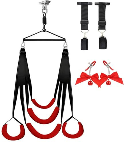 Altalena Sessuale Regolabile Da Soffitto Sessuale Da Soffitto Altalena Sessuale Per Porta Da Per Coppia Donna Compatto e Portatile,black+red