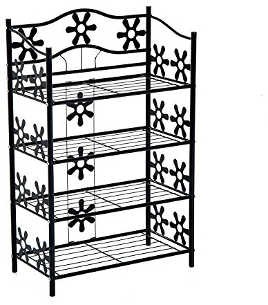 HOMCOM Schuhregal, Pflanzenregal, Blumenregal, Standregal, Ständer, 4 Ebenen, Metall, 59,5 x 30 x 92 cm, Schwarz