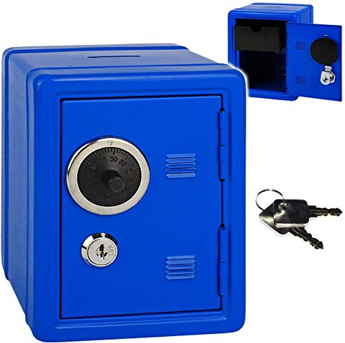 alles-meine.de GmbH Spardose - Tresor Schrank - blau - mit Zahlenschloss/Kombinationsschloss - aus Metall - stabile Sparbüchse für die Reisekasse - Geldtresor/Geldsafe - Meta..