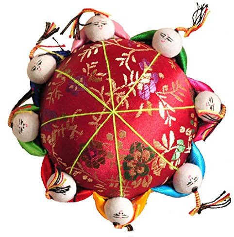 AMOYER Aiguille Pin Coussin avec 8 Enfants Style Chinois Pincushions Tissu Enduit Matelassée Pin Accessoires De Stockage Couture