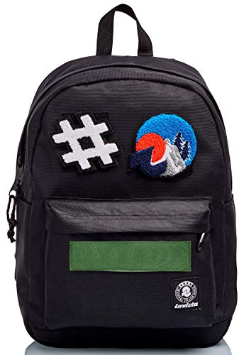 Invicta Carlson Jet Black, Rucksack aus nachhaltigem Stoff, Geräumige Schultasche für Teenager, Mädchen und Jungen, für Uni, Sport & Freizeit, mit Laptopfach, italienisches Design, schwarz