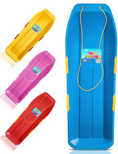 Snow Works 47.5 Toboggan Lifetime Sled: Durable High-Density Plastic Sleds for Adults, Kids, and Teens 2 Person Snow Sleds for Kids and Adults W/Handles and Pull Rope (1 Pack, Blue)