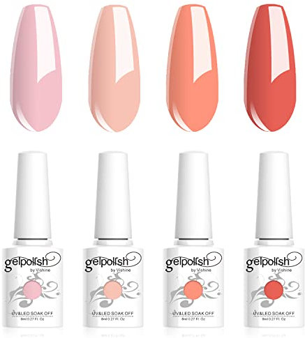 Vishine Vernis Gels Semi-Permanents, Lot de 4 Couleurs Pastel Collection,Pêche,Rose,Orange,Corail Nail Art Vernis à Ongles UV LED Gel Polish Varnish Manucure 8ml C023