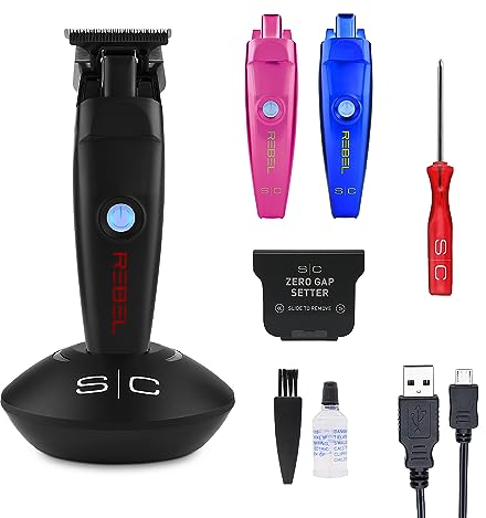 Tondeuse à Cheveux Professionnelle Homme Stylecraft Rebel Trimmer by Gamma Più, Trimmer avec Moteur Rotatif, 120 Minutes d'autonomie sans fil, Lame Réglable 0 Gap, 3 Coques Interchangeables