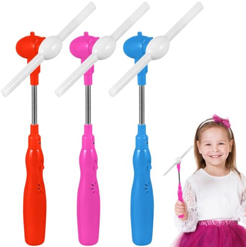 Gadpiparty 3Pcs Flashing Light Up Windmill LED Music Windmill Hand Fan Pinwheels Swivel Light Wand Glow in The Dark Party Supplies for Kids Birthday Party Favors