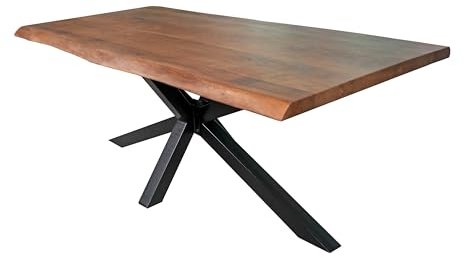 SAM Esstisch 140 x 80 cm Anny, Baumkantentisch nussbaumfarben, Akazienholz massiv, Spider-Gestell aus Metall Schwarz, Tischplattenstärke 50mm