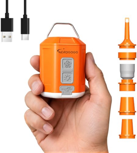 Aerogogo GIGA Pump, 4 Mini Air Pumps, 4.2 kPa, with Camping Lantern, Portable Air Pump, Rechargeable Air Pump Can Deflate, Travel Air Pump for Air Bed Mattress, Pool Swimming Rings