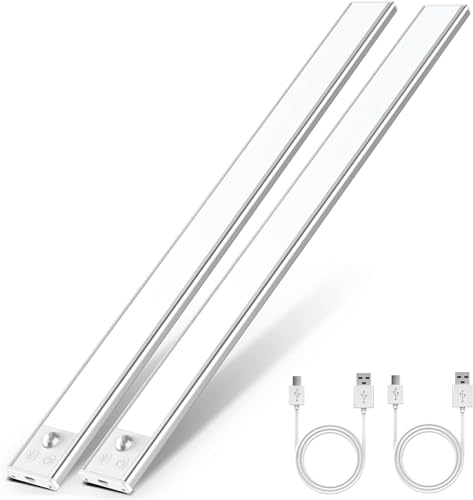 Schrankbeleuchtung LED mit Bewegungsmelder 40cm Unterschrank Beleuchtung, 3 Farben 3000k-6000K und 3000mAh Unterbauleuchte Kabellose Lichtleiste USB Küche Treppe 2 Stücke 2024