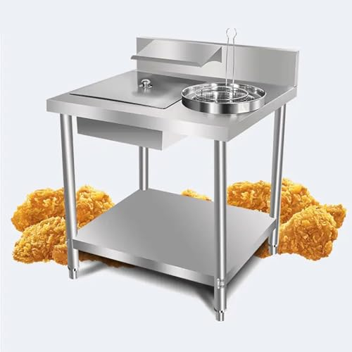 BDJSN Commercial Breading Table, 39.3inch Stainless Steel Removable Breading Station with Containers and Baskets, Multifunctional Workbench for Chicken Fish Vegetable Fry Restaurant Kitchen
