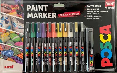 Posca PC-3M Fine Tip Acrylic Paint Marker Pens, 12 Standard Colours, For All Surfaces (Pack of 12 Pens)