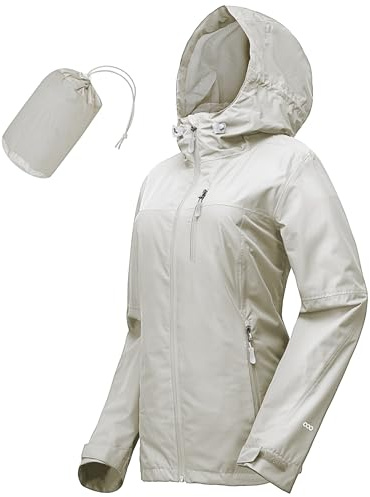 33,000ft Women's Lightweight Waterproof Jacket Packable Hooded Rain Jacket Breathable Windbreaker Softshell Raincoat for Outdoor Running Walking Hiking