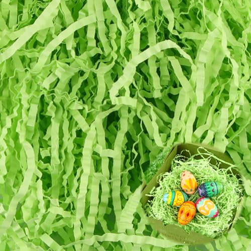 ACTOYS Paglia per Cesti, 200g Carta Tagliuzzata per Confezioni, Paglia Verde per Cesti, Paglietta per Cesti, Paglia per Cestini Pasquali, Paglia Verde Pasqua (Erba verde rugosa, 200g)