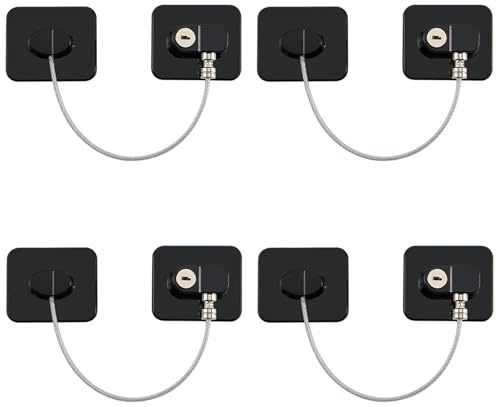 HalfofLife Refrigerator Lock, Child Safety Cabinet Locks, Mini Fridge Locks for Adults, Heavy Duty Lock for Refrigerator Cabinets, Drawers, Safety with Key, Black (4 PCS)