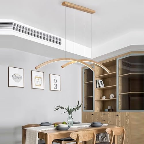 WWERTYY Modern Kitchen LED Pendant Light, LED Wooden Arch Hanging Lights Dimmable With Remote Control Dining Table Lamp Chandelier, Modern Linear Dining Room Living Room Office Arch (Color