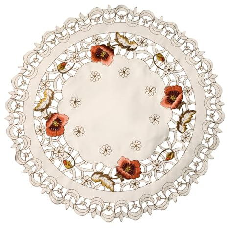 URROMA Napperon rond en dentelle avec impression creuse, motif floral rouge, nappe, dessus de table brodé, napperons en dentelle pour commodes, tables d'appoint, 60 x 60 cm