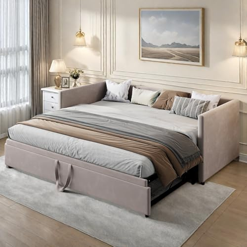 Canapé-lit Extensible, 90/180 x 200 cm, lit rembourré de 90 x 200 cm, Lits de Jour, Multifonction, Lits d'invités, 2 Places, pour Salon, Chambre à Coucher, sans Matelas, en Velours, Gris