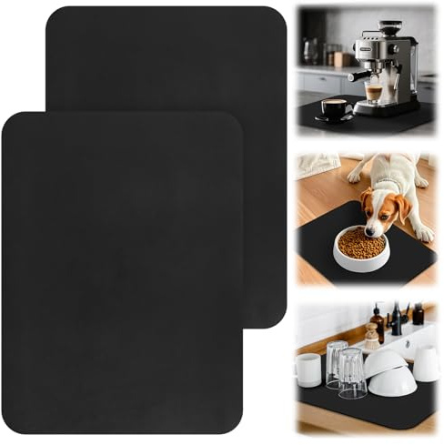 2PCS Alfombrilla Escurreplatos 30x40cm, Antideslizante y Absorbente, Negro