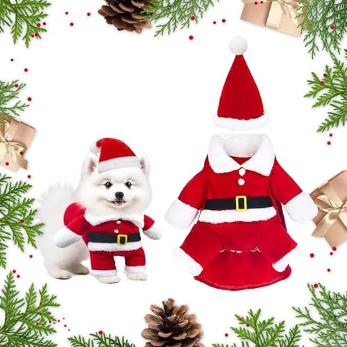 Costume de Noël pour chien - Costume de Noël pour animal de compagnie avec bonnet - Pour le Nouvel An - Fête de Noël - Fête des animaux de compagnie - Vêtements - (L)