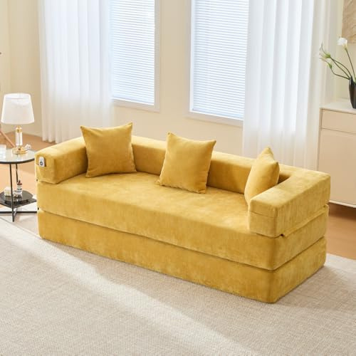 Luonians - Sofá modular de chenilla con bolsillos laterales de almacenamiento y respaldo antideslizante, sofá cama, sofá convertible de 2 plazas (amarillo)