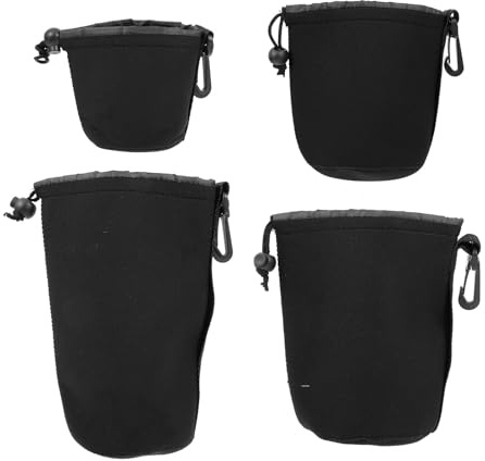 BAZEITFLOW Bolsa para Lentes de Cámara y Elástica, Juego de 4 Tamaños, Almacenamiento Portátil para Fotógrafos, Protección contra Humedad y Polvo, Color Negro