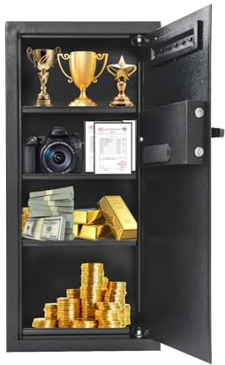 MIUKYUI Caja fuerte de seguridad empotrable en la pared con código digital y llave de emergencia, ojo oculto para documentos y objetos de valor (37 x 10 x 80 cm)