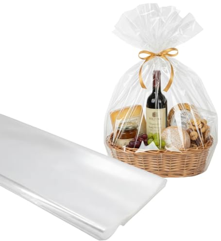 RFD | Fogli Cellophane Trasparenti Professionali, 25 pz | Carta Trasparente per Cesti Regalo, Fiori e Confezioni Alimentari | fogli Cellofan Extra-Large 100x130 cm, Spessore Premium