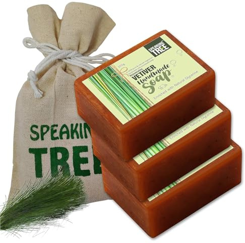 BEMT Vetiver Handmade Soap Bar – Cold Processed, Rejuvenating Plant-Based Bath Soap, Gentle Cleansing & Fresh Earthy Aroma – Pack of 3