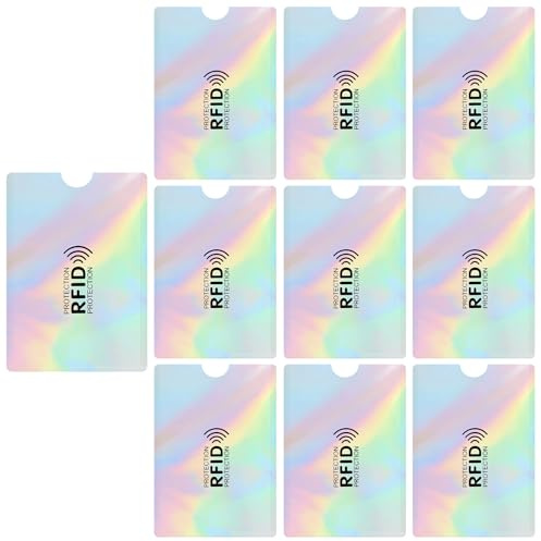 DiULi RFID Card Holder,10PCS RFID Blocking Card Sleeves for Women Men, Anti-Theft NFC Blocker Sleeves for Debit Cards, Passport & ID Protection, Secure Holder for Wallets & Travel,Laser Silver