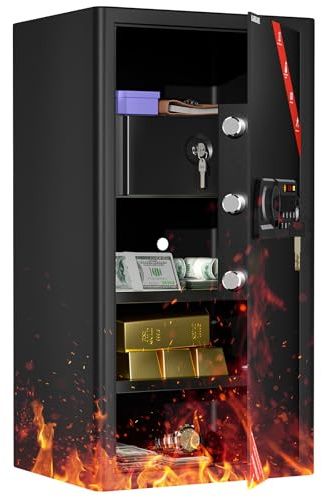 KABISAFE Safe Tresor - Caja fuerte ignífuga con cajón ignífugo, 82 l, caja fuerte grande para el hogar, caja fuerte de muebles con cerradura de combinación, caja fuerte digital con sistema de alarma