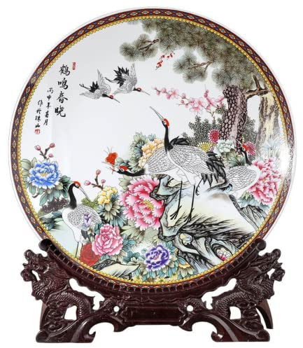 Dekorativ tallrik, Kinesiska dekorativa keramiska tallrikar, hängande, Cera 25 cm Jingdezhen porslinskran Ming Spring Xiao dekoration