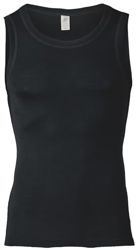 Engel Natur, Herren Achselshirt, Wolle und Seide (46/48, Schwarz)