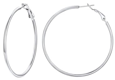 Suplight Pendientes Aros Mujeres Acero Plata Inoxidable 316L Pendientes Aro Acero Grandes 50mm Joyerías de Moda Regalo para Mujer