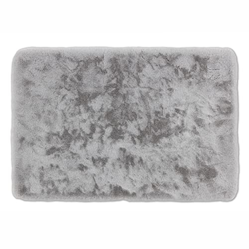 Schöner Wohnen Kollektion Badezimmerteppich 67 x 110 cm – sehr Flauschige Badematte Silber – waschbar und rutschhemmend