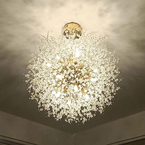 Yenisai Lustre 9 Lumières doré Pendentif Luxueux Moderne Hauteur Réglable Pissenlit Suspendus Lampes en Cristal Lampe Suspendue pour Table à Manger de Chambre à Coucher-d'or_9 têtes