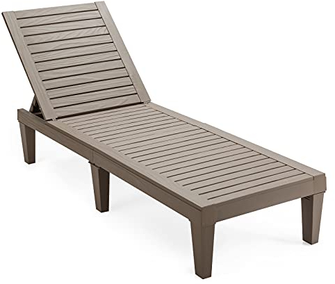 GIANTEX Sonnenliege Gartenliege Holzoptik, Relaxliege Kunststoff Liege mit 5-stufig Verstellbarer Rückenlehne, Terrassenliege Strandliege bis 180 kg belastbar, Liegestuhl 190x57,5x29 cm (Hellbraun)