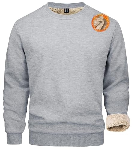 MAGCOMSEN Vinter fleecejacka herr långärmad ledig varm fodrad sportig rund hals ledig långärmad t-shirt med rund hals, Ljusgrå, L