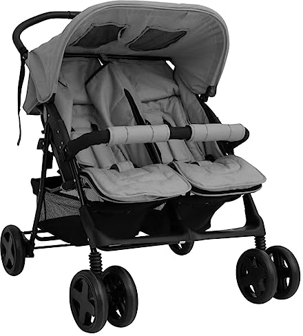 vidaXL Zwillingskinderwagen Hellgrau Stahl