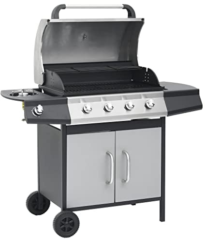 INLIFE Barbacoa de gas 4+1 quemador negro y plata acero y acero inoxidable 0106