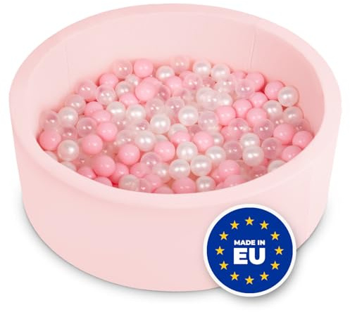 SELONIS Piscina Soffice per Bambini 90X30cm/300 Palline Rotonda, Rosa:Rosa Ch/Perla/Transparente