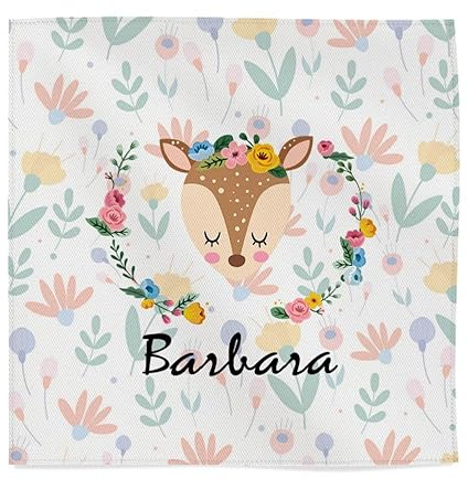 Wanapix | Tovaglioli Bambini Personalizzati con Nome | Tovaglioli Stoffa per Scuola | Lavabile in Lavatrice | 45x45cm | Cervo