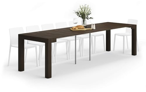 MOBILI FIVER, Table Console Extensible First, 45(305) x90 cm, Noyer Américain, pour 14 Personnes, Console Extensible pour Cuisine et Salon, Made in Italy