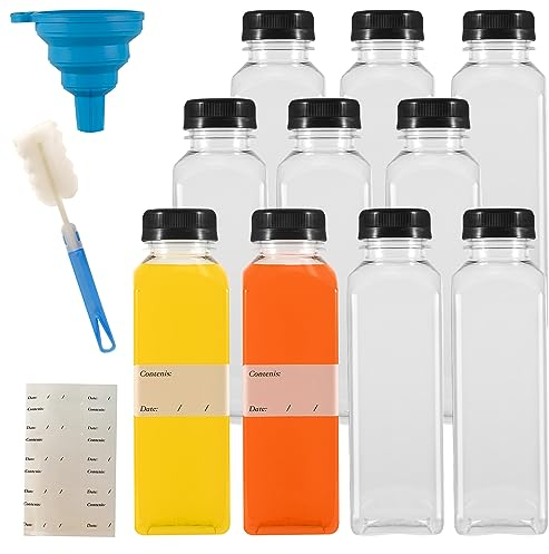 Yukaiwn Lot de 10 bouteilles en plastique vides réutilisables avec couvercles pour jus, lait, eau, boissons - 400 ml