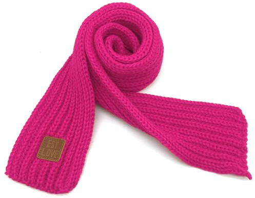 BEARUN Kids Knit Scarf Winter Fashion Solid Color Toddler Baby Scarves Wrap Neck Warmer Hot Pink