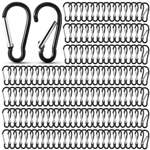 Yaocom 300 Pcs 2 Carabiner Bulk Small Carabiner Clip for Keys Spring Snap Hooks Aluminum Alloy Keychain Clip for Hanging Camping Backpacking Hiking Traveling Fishing Outdoor(Black)