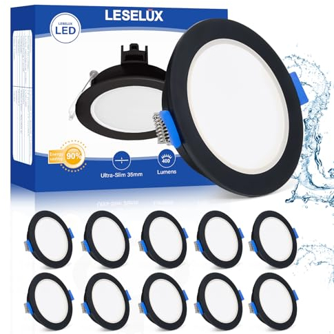 Leselux Einbaustrahler LED 230V Schwarz, 10 x LED Spots IP65, 5W Spots Deckenleuchte 4000K Neutralweiß 400LM, Einbauleuchten für Das Bad, Einbauspots Deckenspots 68-80mm für Badezimmer Schlafzimmer